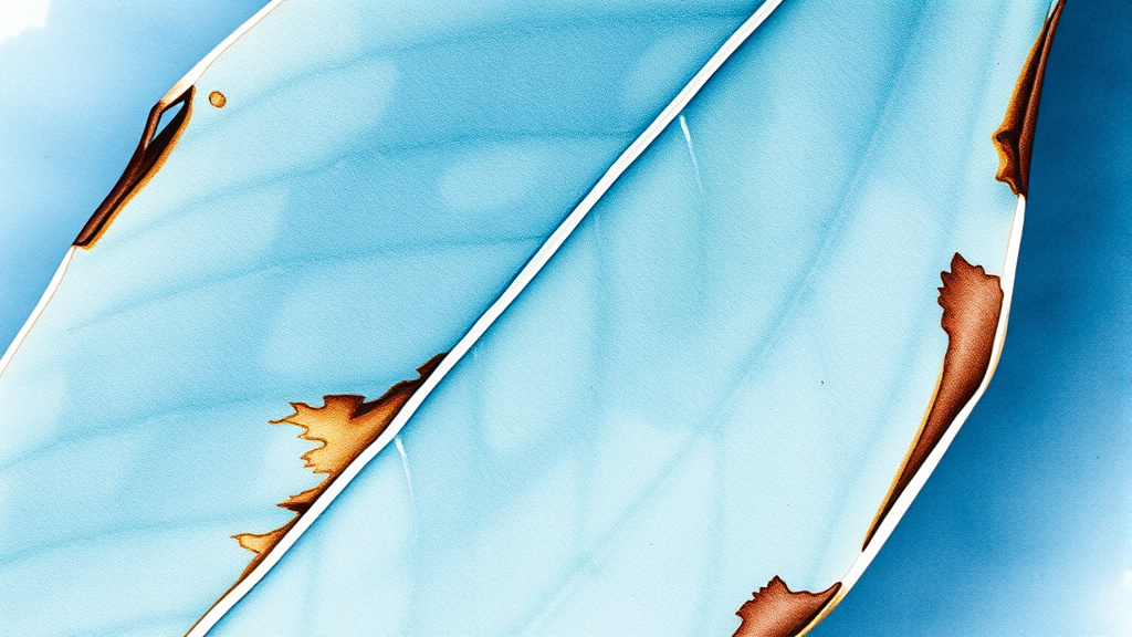 Rhododendron leaf with brown, crispy edges from sun scorch