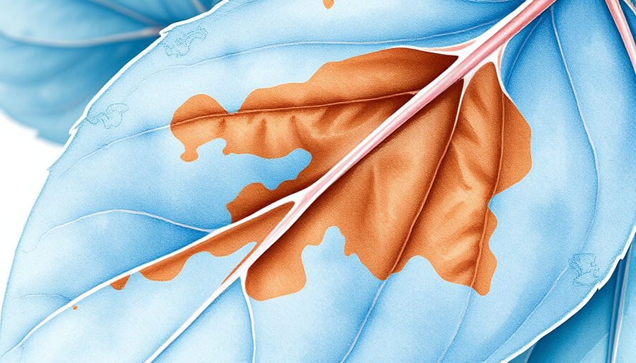 Close-up of rhododendron leaf with brown bleached patches showing heat scorch damage