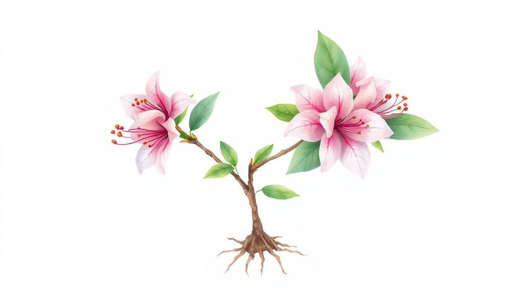 Prepared azalea cutting with bare lower stem and hormone-coated base